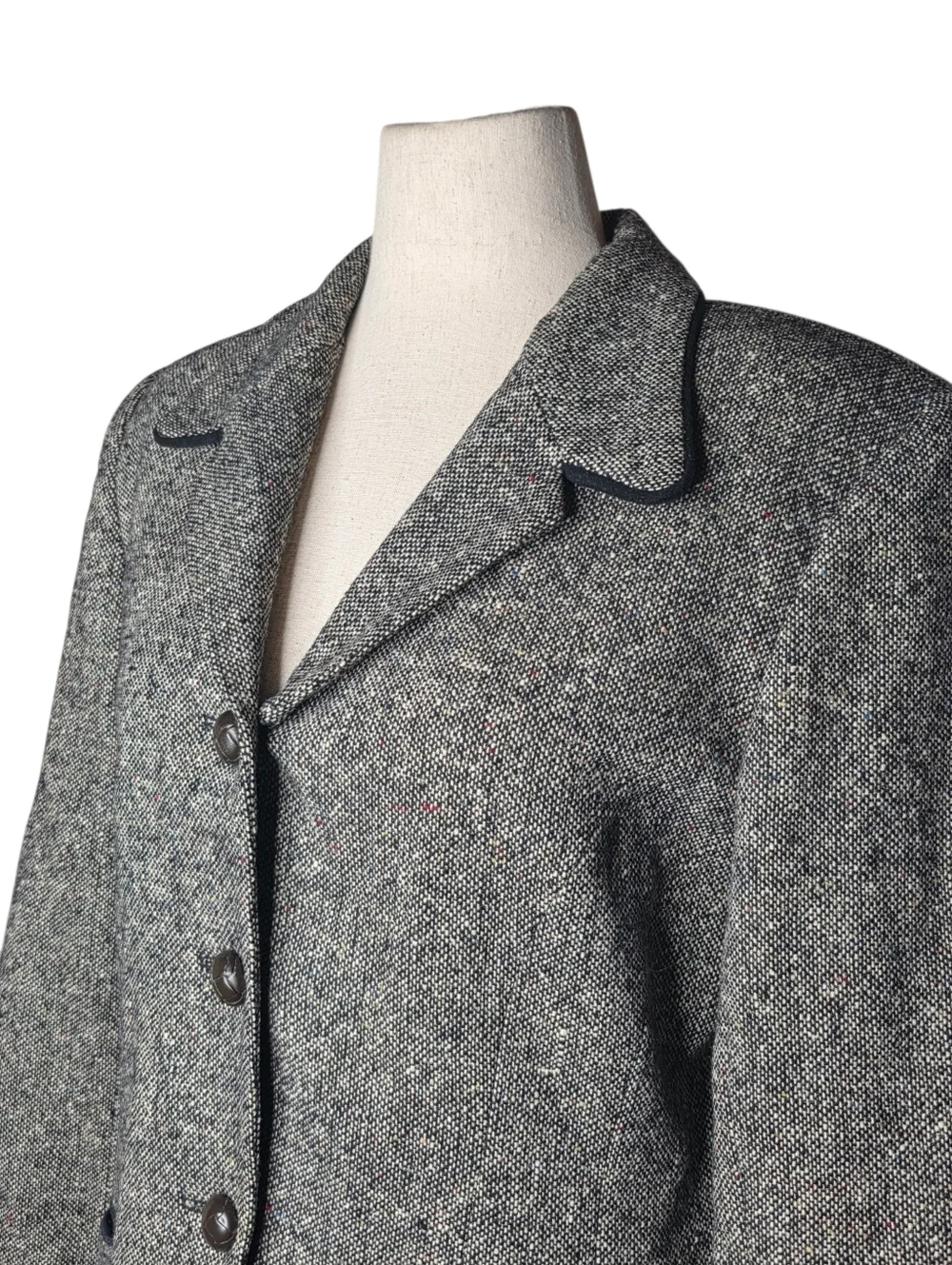 Vintage David N Wool Blend Tweed Blazer Gray Textured Jacket Medium